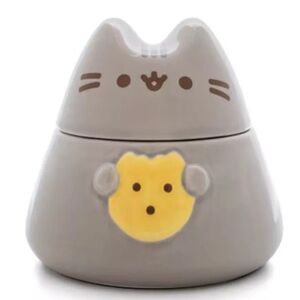 Pusheen Cat Ceramic Treat Jar with Lid Easy Clean 8" Gray Cartoon Cookie NEW